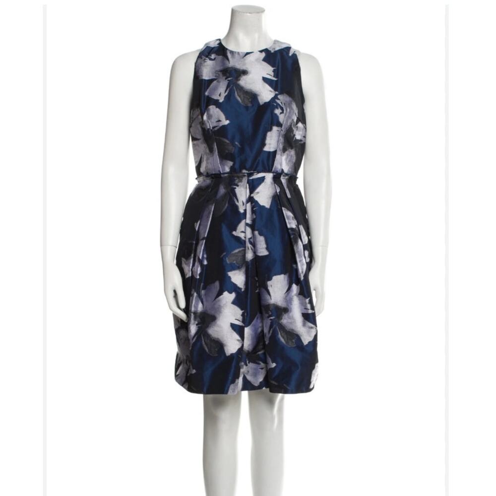Carmen Marc Valvo Navy White Sleeveless Floral Print Knee-Length Dress size 0-2